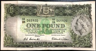 [17329] Australia 1 Pound 1953 Vf P - 30a Banknote Q.  E Ii