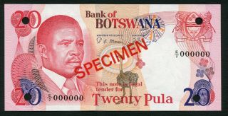 Botswana 20 Pula 1982 President Q.  K.  J.  Masire P10s1 Series E/2 Specimen Unc