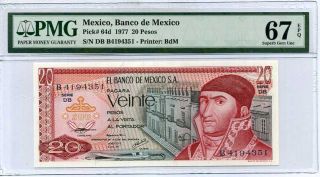 Mexico 20 Pesos 1977 P 64 D Gem Unc Pmg 67 Epq Highest