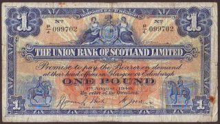 Scotland The Union Bank 1 Pound 1.  8.  1940