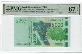 P - 417dj 2011 5000 Francs West African States / Mali,  Pmg 67epq Gem