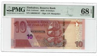 P - Unl 2019 10 Dollars,  Zimbabwe,  Reserve Bank,  Pmg 68epq Gem,