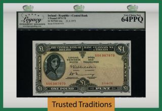 Tt Pk 64c 1971 - 75 Ireland - Republic Central Bank 1 Pound Lady Lavery Lcg 64 Ppq