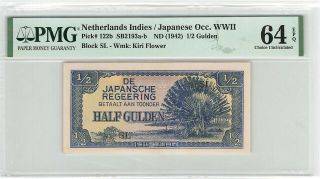 Netherlands Indies ½ Gulden 1942 Japan Indonesia Pick 122 Pmg Choice Unc 64 Epq