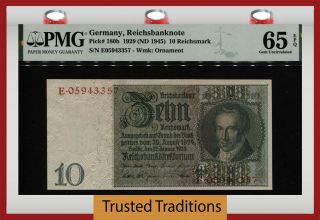 Tt Pk 180b 1929 Germany Reichsbanknote 10 Reichsmark Pmg 65 Epq Gem Uncirculated