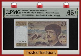 Tt Pk 151a 1980 - 86 France Banque De France 20 Francs C.  Debussy Pmg 65 Epq Gem