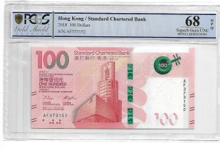 Hong Kong/standard Charteres Bank 2018 100 Dollars Pcgs 68 Opq