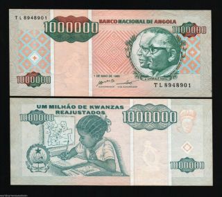 Angola 1000000 1,  000,  000 Kwanzas P141 1995 1 Million Santos Neto Unc Money Note