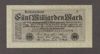1923 5 Billion Milliarden Mark Germany Reichsbanknote Gem Unc Banknote Note Bill