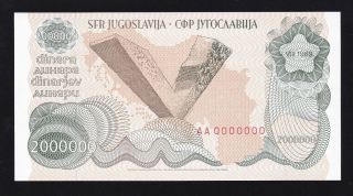 Yugoslavia - - - 2000000 Dinara 1989 - Unc - Aa 0000000 - - Zero Serial Numbers -