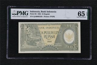 1964 Indonesia Bank Indonesia 25 Rupiah Pick 95 Pmg 65 Epq Gem Unc