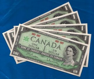 5 Canada 1867 1967 Canadian Centennial One 1 Dollar Bills Notes Unc