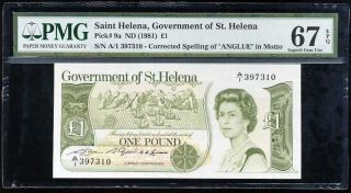 St.  Helena 1 Pound Nd 1981 P 9 A Qe Ii Gem Unc Pmg 67 Epq High Nr