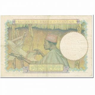 [ 605521] Banknote,  French West Africa,  5 Francs,  1934,  1934 - 07 - 17,  KM:21,  VF 2