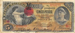 México 5 Pesos 1.  1.  1908 S 257c Series M / S I Circulated Check Ssm
