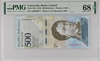 Venezuela 500 Bolivares 2016 P 94 Number 9977 Gem Unc Pmg 68 Epq