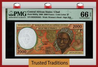 Tt Pk 603pg 2000 Central African States / Chad 2000 Francs Pmg 66 Epq Gem Unc