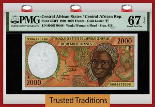 Tt Pk 303ff 1999 Central African States /cameroun 2000 Francs Pmg 67 Epq