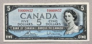 1954 Bank Of Canada $5 Dollars Bouey & Rasminsky Changeover R/x Prefix Bc - 39c