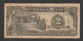 1916 Revolutionary Mexico Gobierno,  2 Pesos,  Provisional De Mexico