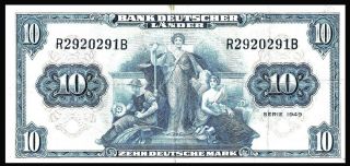 GERMANY Federal Republic 10 Deutsche Mark 1949 P16 VF 2