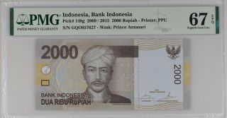 Indonesia 2000 Rupiah 2009/2015 P 148 G Gem Unc Pmg 67 Epq