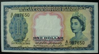 Malaya & British Borneo 1953 1 Dollar Note