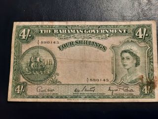 1936 (1953) Bahamas Government 4 Shillings Circulated Banknote