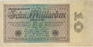 1923 10 Billion Mark Germany Currency Reichsbanknote German Banknote Note Bill
