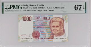 Italy 1000 1,  000 Lire 1990 P 114 C Sign Fazio - Amici Gem Unc Pmg 67 Epq