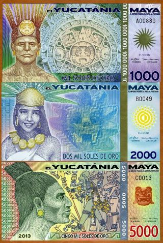 Set Maya,  1000;2000;5000 Soles De Oro,  2012 - 2013,  Polymer,  Unc