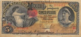 México 5 Pesos 1.  1.  1908 S 257c Series M / P Circulated Check Ssm