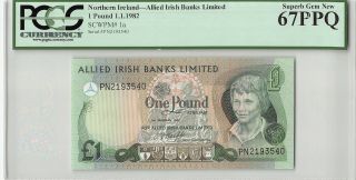 Northern Ireland,  Allied Irish Bank 1982 P - 1a Pcgs Gem Unc 67 Ppq 1 Pound