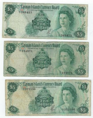 Cayman Islands P - 2a 5 Dollars L.  1971 Circulated 3 Notes
