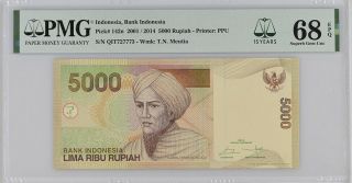 Indonesia 5000 Rupiah 2001/2014 P 142 N 15th Gem Unc Pmg 68 Epq