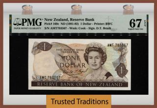 Tt Pk 169c Nd (1981 - 92) Zealand 1 Dollar Queen Elizabeth Ii Pmg 67q
