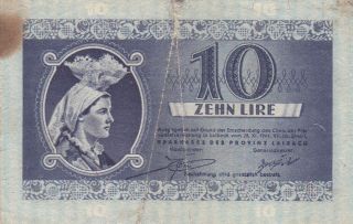 10 LIRA VG - FINE BANKNOTE FROM GERMAN OCCUPIED SLOVENIA/LAIBACH 1944 PICK - R20 2
