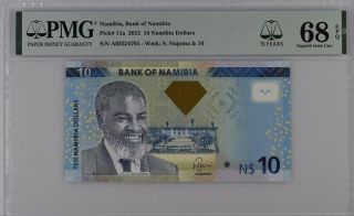 Namibia 10 Dollars 2012 P 11 A 15th Gem Unc Pmg 68 Epq Top Pop