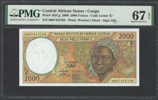 Central African States - Congo 2000 Francs 2000 P103cg Uncirculated Graded 67