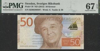 Tt Pk 70 Nd (2015) Sweden 50 Kronor Pmg 67 Epq Stunning Gem None Finer