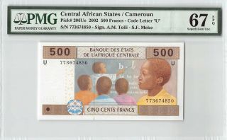 Central African States/cameroun 2002 P - 206ue Pmg Gem Unc 67 Epq 500 Franc