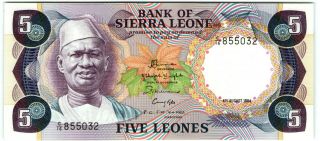 Sierra Leone 5 Leones 1984 Unc Banknote - K172