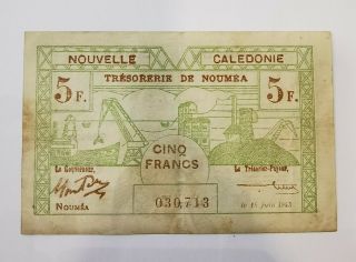 Billet 5 Francs Trésorerie De Noumea 1943.  (ad1485)