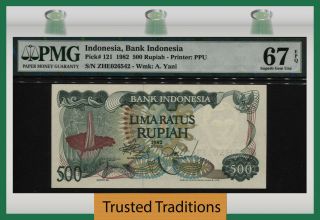 Tt Pk 121 1982 Indonesia 500 Rupiah Stunning Banknote Pmg 67 Epq Stunning Note