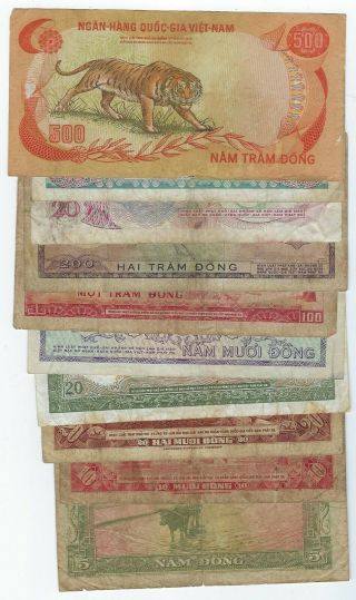 South Vietnam P - 2,  5,  6,  16,  17,  19a,  20b,  24,  25,  33 Circulated 10 Notes