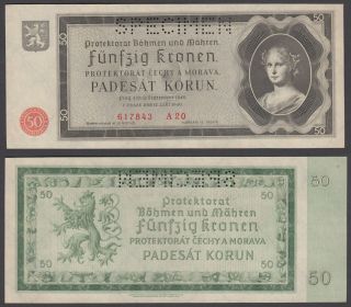 Bohemia & Moravia 50 Korun 1940 Unc Specimen Banknote Km 5s