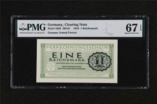 1944 Germany Clearing Note 1 Reichsmark Pick M38 Pmg 67 Epq Gem Unc