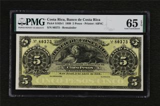 1899 Costa Rica Banco De Costa Rica 5 Pesos Pick S163r1 Pmg 65 Epq Gem Unc