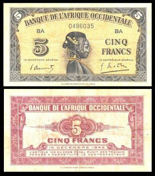 Afrique Occidentale - French West Africa 5 Francs 1942 Banque De L 
