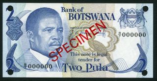 Botswana 2 Pula 1982 President Q.  K.  J.  Masire P7s2 Series B/7 000000 Specimen Unc